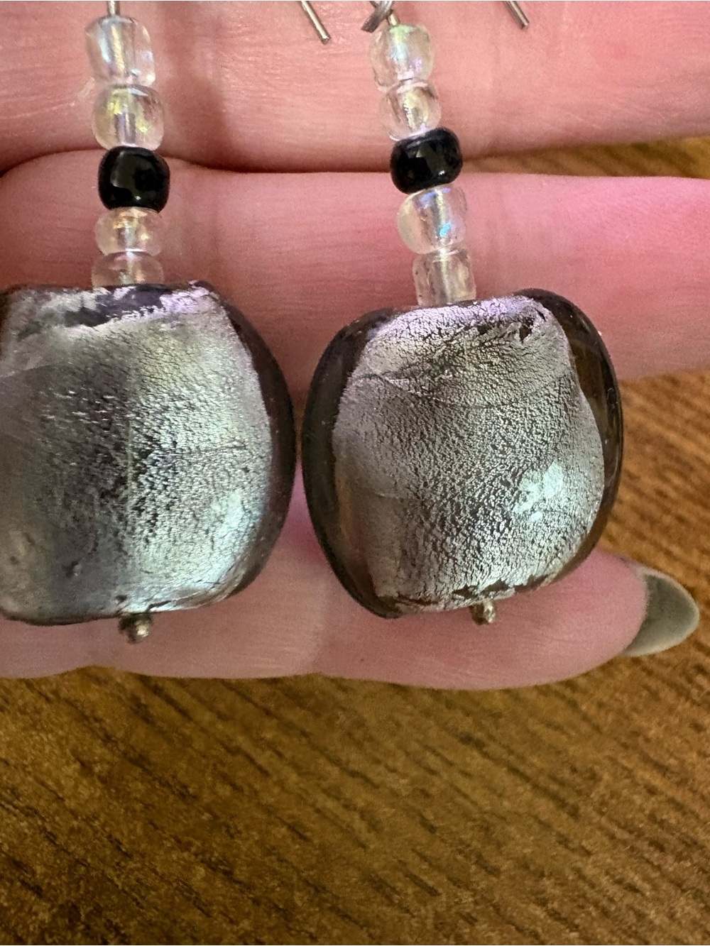 E409 Handmade Silver Art Glass Bead Dangle Earrings - Women Jewelry